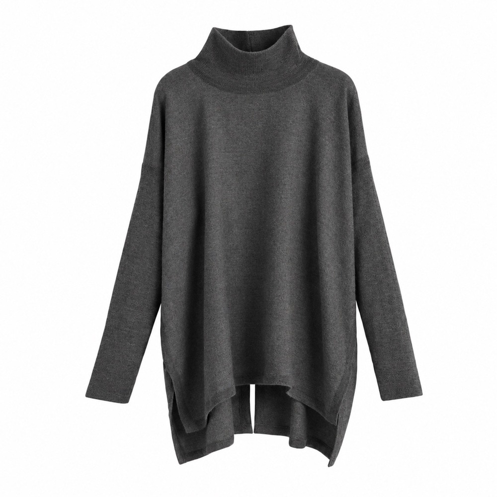 Cuyana Tunic Sweater Womens Small Gray Baby Alpaca Mock Neck Oversized Knit